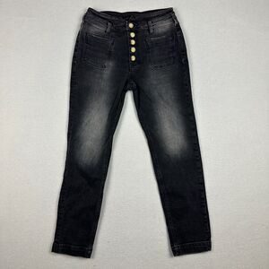 Anthropologie Women's Size 26 Pilcro High Rise Slim Jeans Black Denim Button Fly